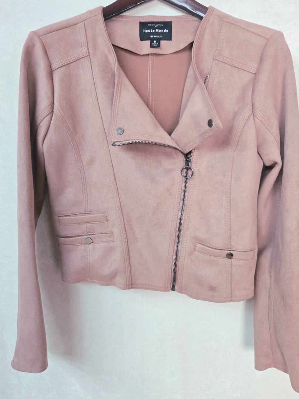 Haute Monde Jacket Dusty Mauve Pink Faux Suede Size Medium Moto Biker Streetwear